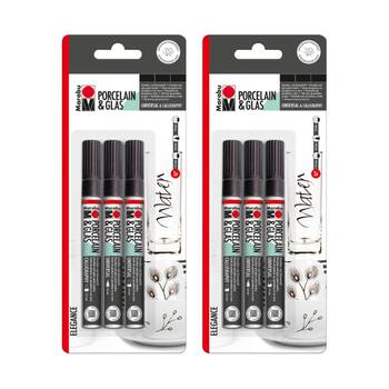 2x 3pc Marabu Porcelain & Glass Painter Universal/Calligraphy Marker Set Black