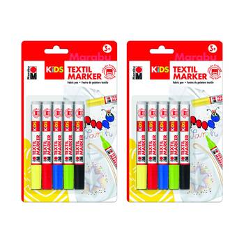 2x 5pc Marabu Kids Craft Textil Fabric Markers/Pens 3y+ Multicolour
