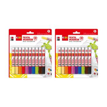 2x 10pc Marabu Kids Craft Textil Fabric Markers/Pens 3y+ Multicolour
