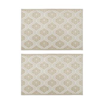 2PK LVD Urdu Non-Slip Beige Pattern Indoor Woven Rug/Floor & Door Mat 90x60cm
