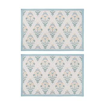 2PK LVD Ketaki Non-Slip Floral Indoor Floor & Door Mat 90x60cm Blue/Yellow