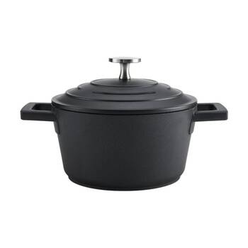 MasterCraft Cast Aluminium Casserole Dish Kitchen Cooking Pot 1.4L Black 16cm