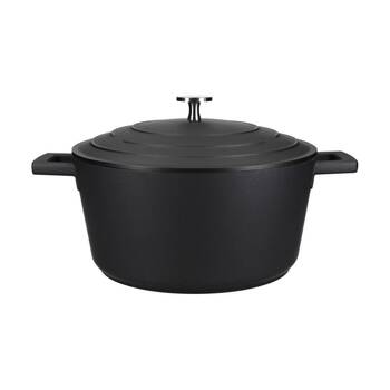 MasterCraft 4L Large Cast Aluminium Casserole Cooking Pot Dish Black 24cm