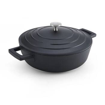 MasterCraft Cast Aluminium Shallow Casserole Dish Cooking Pot 2.5L Black 24cm
