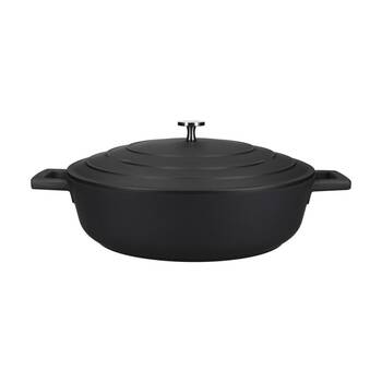 MasterCraft 4L Shallow Cast Aluminium Casserole Dish Cooking Pot Black 28cm