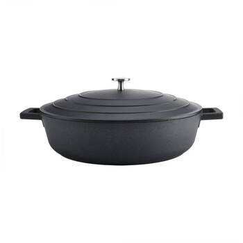 MasterCraft Cast Aluminium Shallow Casserole Dish Cooking Pot 5L Black 33cm