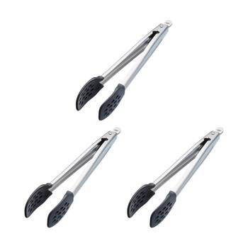 3PK MasterClass Food Tongs Nylon Heads Non-Stick Safe Kitchen Tool Silver 28cm
