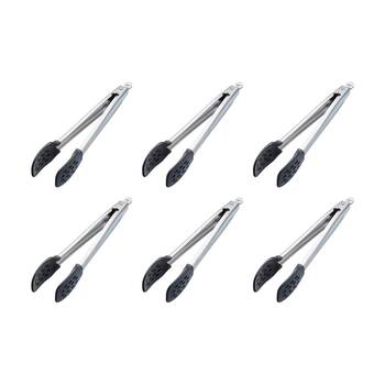 6PK MasterClass Food Tongs Nylon Heads Non-Stick Safe Kitchen Tool Silver 28cm