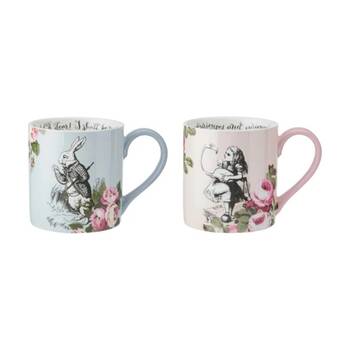 2pc Mikasa Alice In Wonderland His And Hers Bone China Mugs Set 380ml