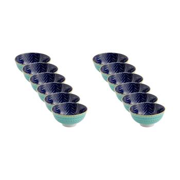12PK Mikasa Indigo Chevron Stoneware Nibble Bowl 12cm Dishwasher Microwave Safe
