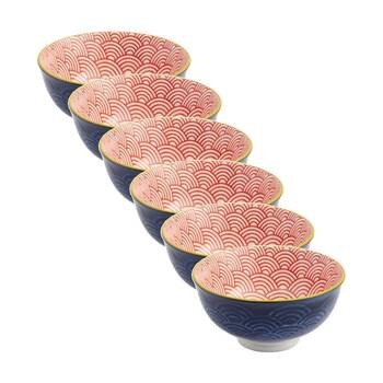 6PK Mikasa Red and Blue Arc Stoneware Nibble Bowl 12cm Dishwasher Microwave