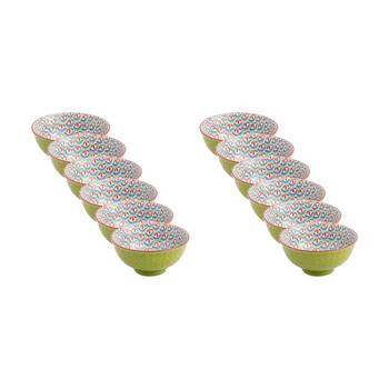 12PK Mikasa Green and Blue Geometric Stoneware Nibble Bowl 12cm Dishwasher Safe