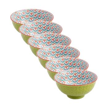 6PK Mikasa Green and Blue Geometric Stoneware Nibble Bowl 12cm Dishwasher Safe
