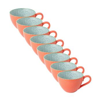 8PK Mikasa Grey Floral Stoneware Mug 330ml Dishwasher Microwave Safe
