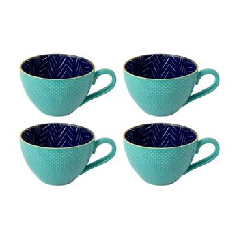 4PK Mikasa Indigo Chevron Stoneware Mug 330ml Dishwasher Microwave Safe