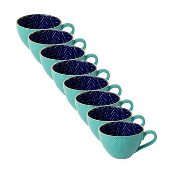 8PK Mikasa Indigo Chevron Stoneware Mug 330ml Dishwasher Microwave Safe