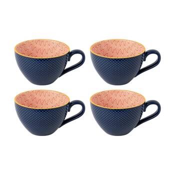 4PK Mikasa Stoneware Mug Red and Blue Arc Design 330ml Dishwasher Microwave Safe