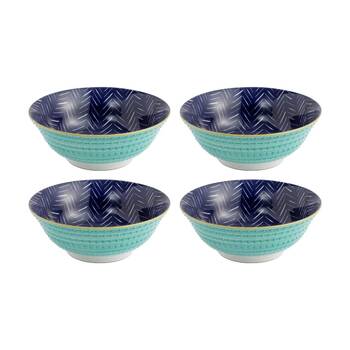 4PK Mikasa Indigo Chevron Stoneware Ramen Bowl 21cm Dishwasher Microwave Safe