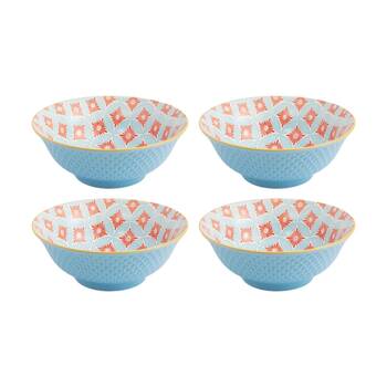 4PK Mikasa Blue Mosaic Stoneware Ramen Bowl 21cm Dishwasher Microwave Safe