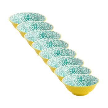 8PK Mikasa Yellow and Blue Geometric Stoneware Ramen Bowl 21cm Dishwasher Safe