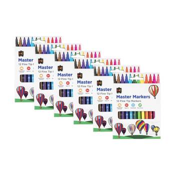 6PK 12pc Educational Colours Master Fine Tip Markers Pack Kids 3y+