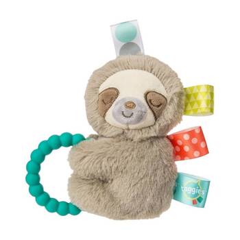 Mary Meyer Taggies Molasses Sloth?Soft Plush Rattle & Silicone Teether Grey