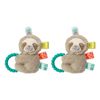 2PK Mary Meyer Taggies Molasses Sloth Soft Plush Rattle & Silicone Teether Grey