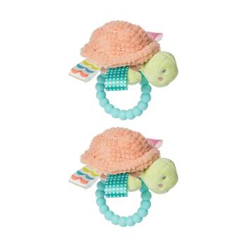 2PK Mary Meyer Taggies Tippy Turtle Soft Plush Rattle & Silicone Animal Teether
