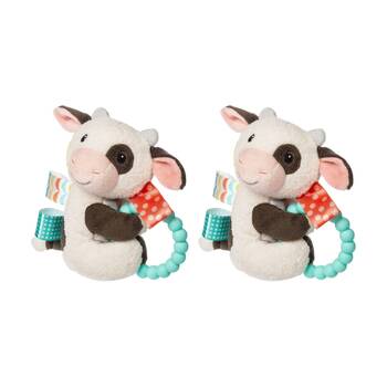 2PK Mary Meyer Taggies Buttercup Cow Soft Plush Rattle & Silicone Teether White
