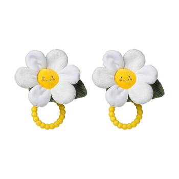 2PK Mary Meyer Sweet Soothies Daisy Soft Plush Rattle & Silicone Teether 14cm