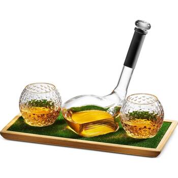4pc Men's Republic Golf Decanter Set With Whiskey Glasses And Putting Base