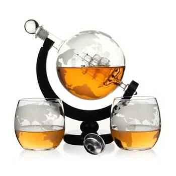 3pc Men's Republic Globe Whiskey Decanter With Matching Glasses Set