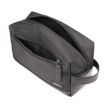 Men's Republic Nylon Toiletry Bag Compact Durable Travel Pouch Black 25x10x14cm