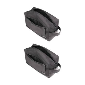 2PK Men's Republic Nylon Toiletry Bag Compact Durable Travel Pouch Black 25x10x14cm