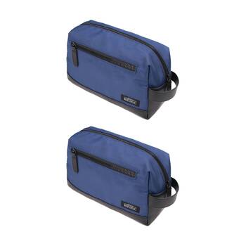 2PK Men's Republic Nylon Toiletry Bag Compact Durable Travel Pouch Blue 25x10x14cm