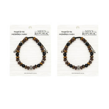 2x Men's Republic Fashion Bracelet Stainless Steel Semi Precious Stones Assorted