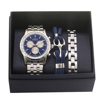 3pc Men's Republic Watch Set With Bracelets Signature Gift Silver And Blue