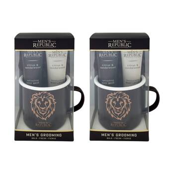 2x 4pc Men's Republic Grooming Set With Mug Body Wash Lotion Shower Loofah