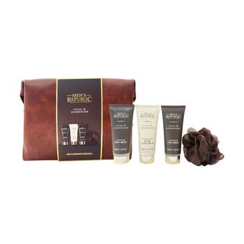 5pc Men's Republic Grooming Kit Faux Leather Toiletry Bag Body Face Wash