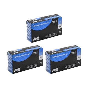 3x 100pc Artist Choice Nitrile Gloves Textured Powder Latex Excluded Black Large