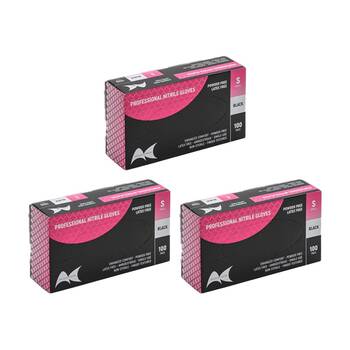 3x 100pc Artist Choice Nitrile Gloves Textured Powder Latex Excluded Black Small