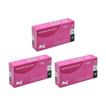 3x 100pc Artist Choice Nitrile Gloves Powder Free Latex Textured Pink Small