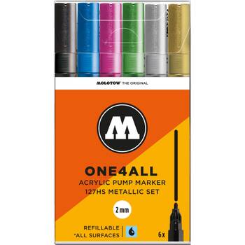 6pc Molotow One4All Metallic Art/Craft Drawing Pen Markers 2mm Multicolour