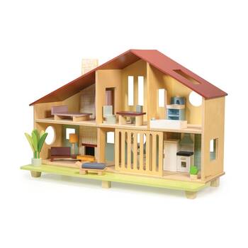 Mentari Cedar Chalet Dolls House With Furniture Mid-Century Kids 3y+
