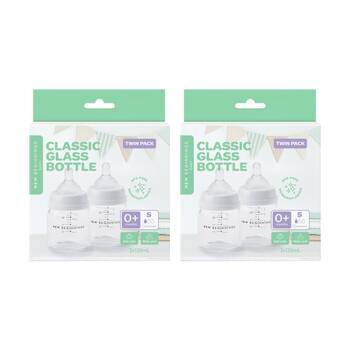 2x 2pc New Beginnings Classic Glass Bottle Anti-Colic Silicone Teat Set 120ml