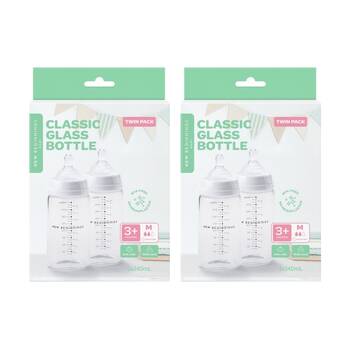 2x 2pc New Beginnings Classic Glass Bottle Anti-Colic Silicone Teat Seat 240ml
