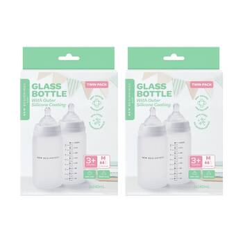 2x 2pc New Beginnings Anti-Colic Glass Bottle With Silicone Coating Set 240ml