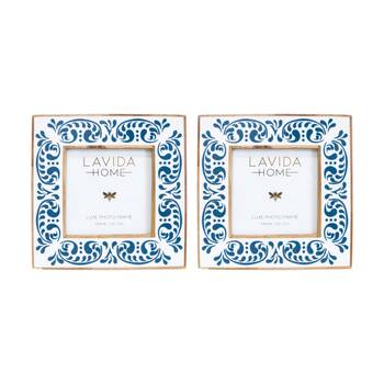 2PK LVD Francesca Resin/Teak Wood 5x5 Photo Frame Home Decor 19.43x19.43x1.27