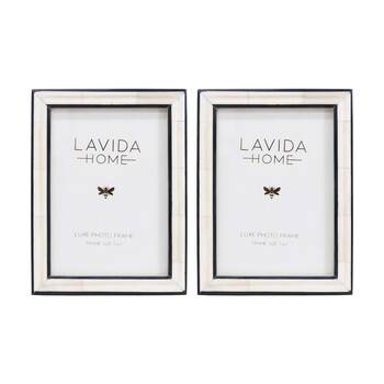 2PK LVD 5x7 In Marina Bone/Resin Picture Frame Ivory/Black 20.32x15.24x1.91cm