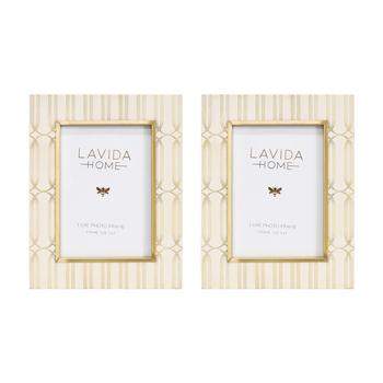 2PK LVD 5x7 In Amara Resin Picture/Photo Frame Cream/Gold 24.13x19.05x1.27cm